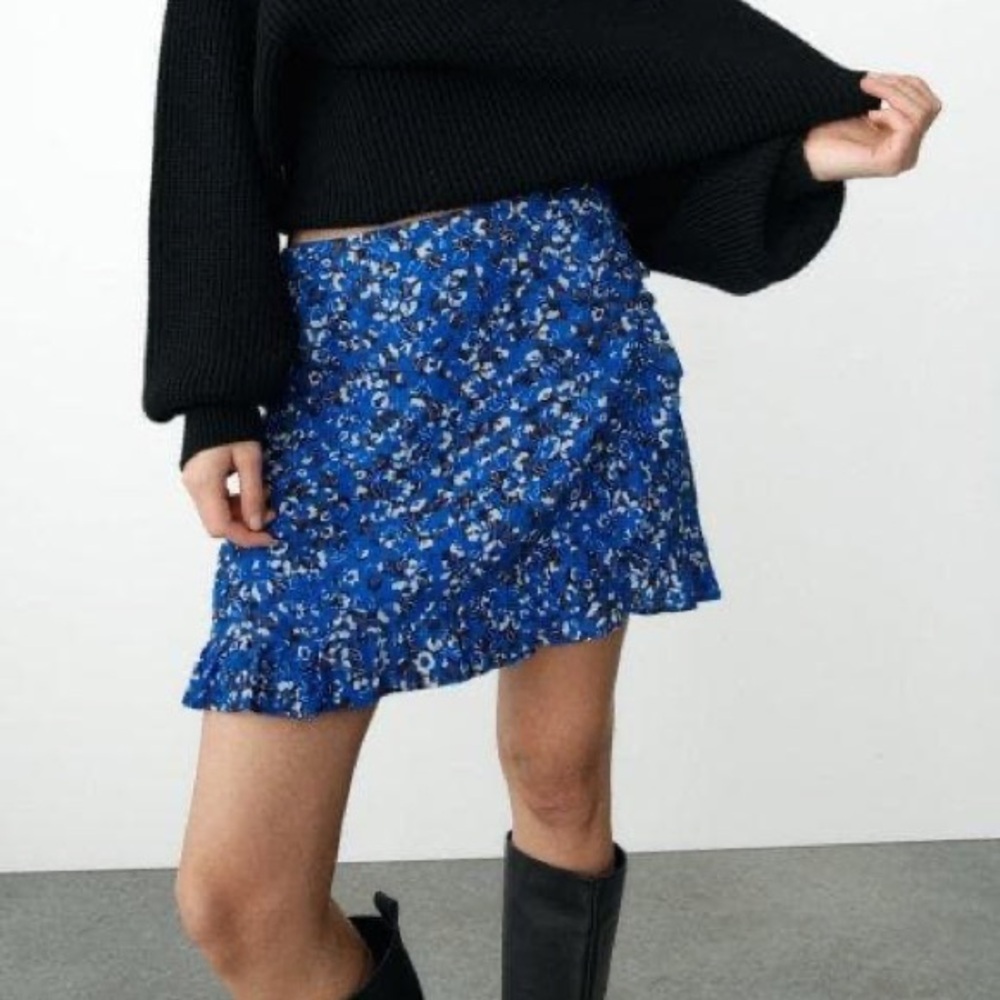 Zara Blue Floral Sarong Skirt